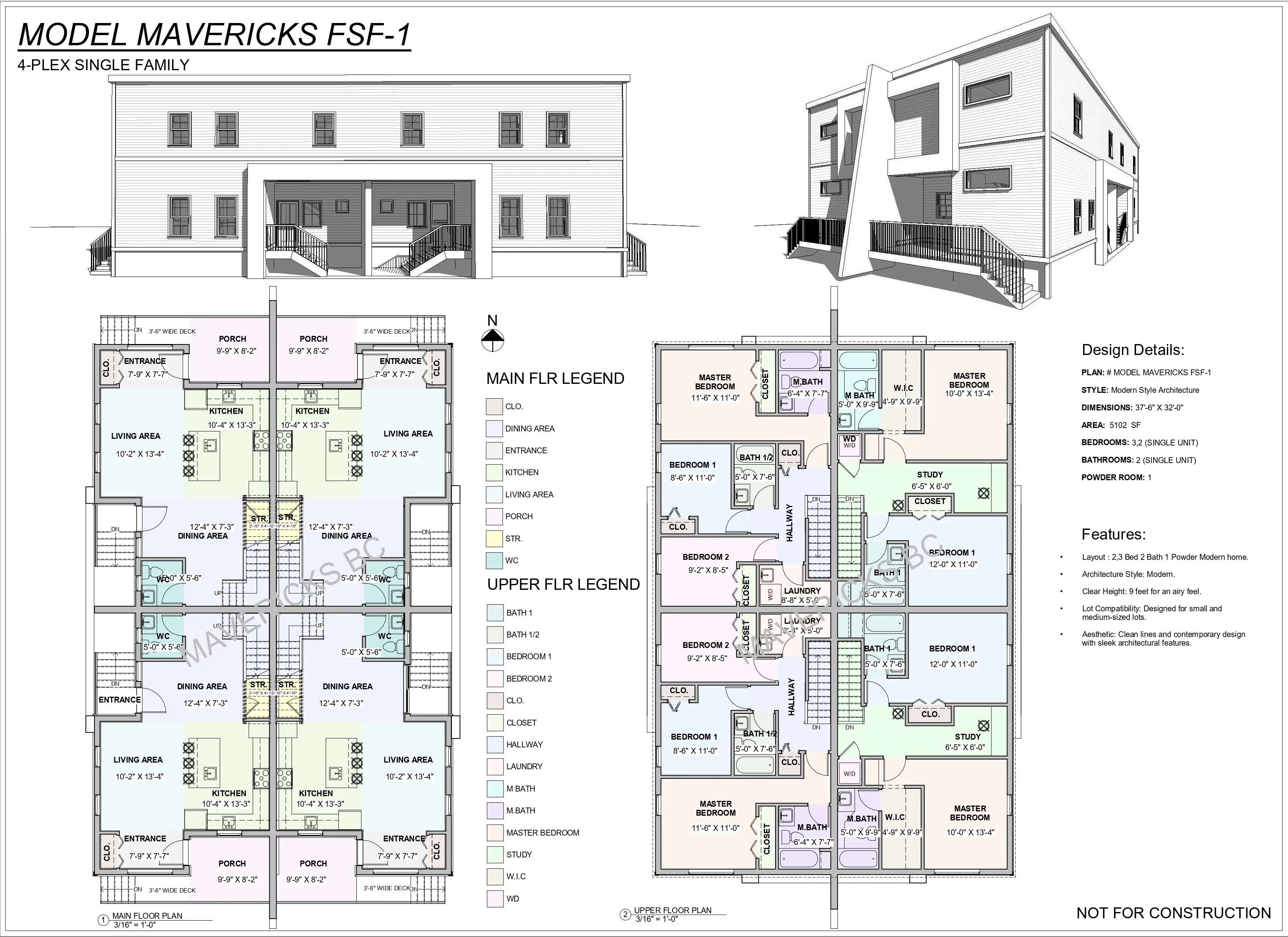 Modern Fourplex — floor plans and design sheet