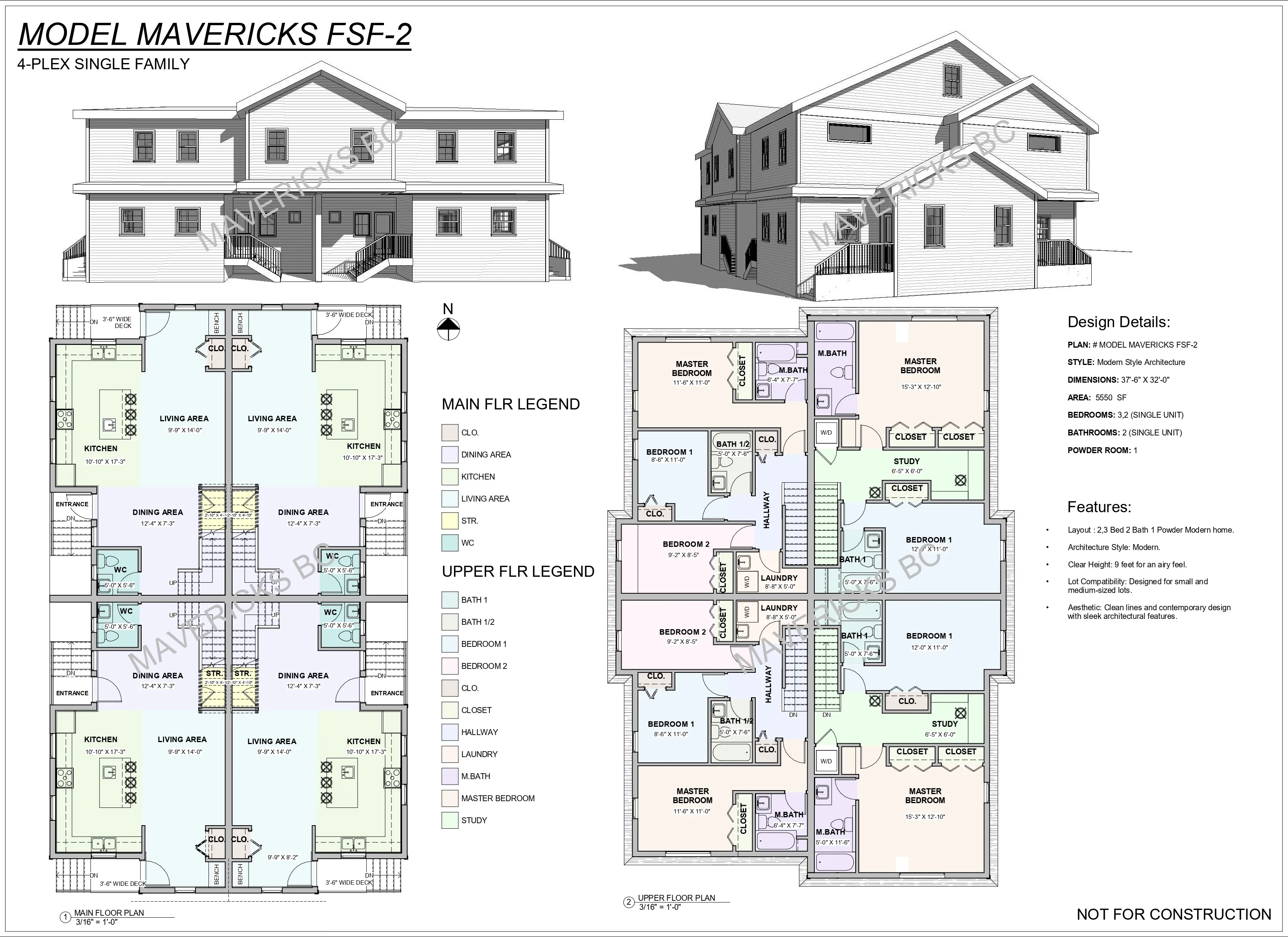 Traditional Fourplex — floor plans and design sheet